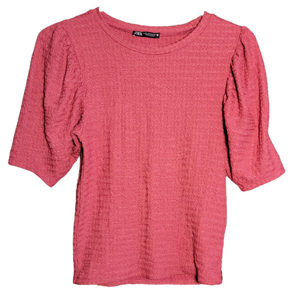 Zara Tops - Zara Copper Red Puff Sleeve | Short Sleeve Shirt Size Small